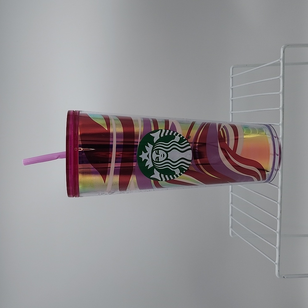 Starbucks 24oz Holiday Red & Pink Ribbon Swirl Insulated Double Wall Tumbler